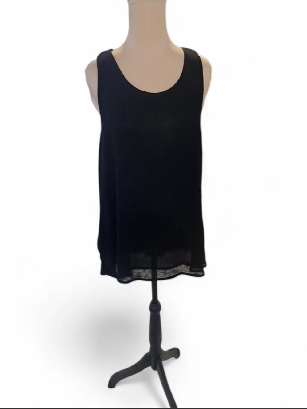 Black 2 Layered Sleeveless Top with Back Button Closure- Size Large - Picture 2 of 7